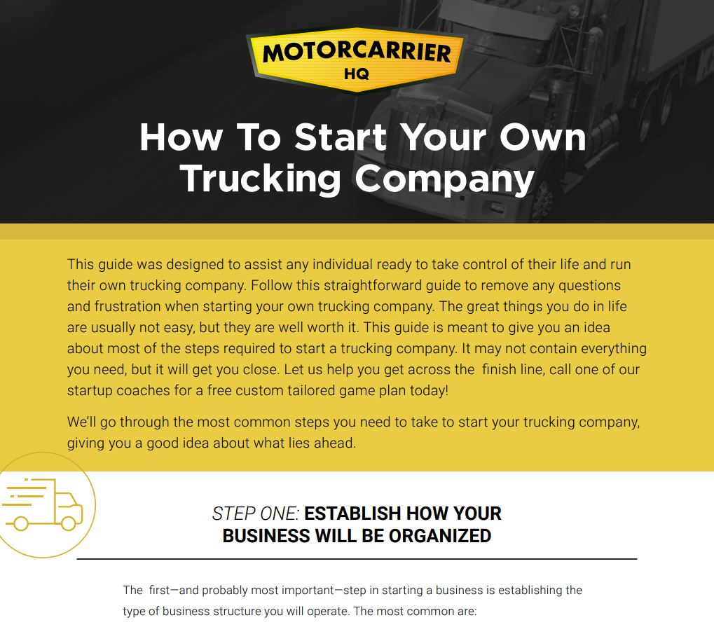 How to Start Your Own Trucking Company guide preview.