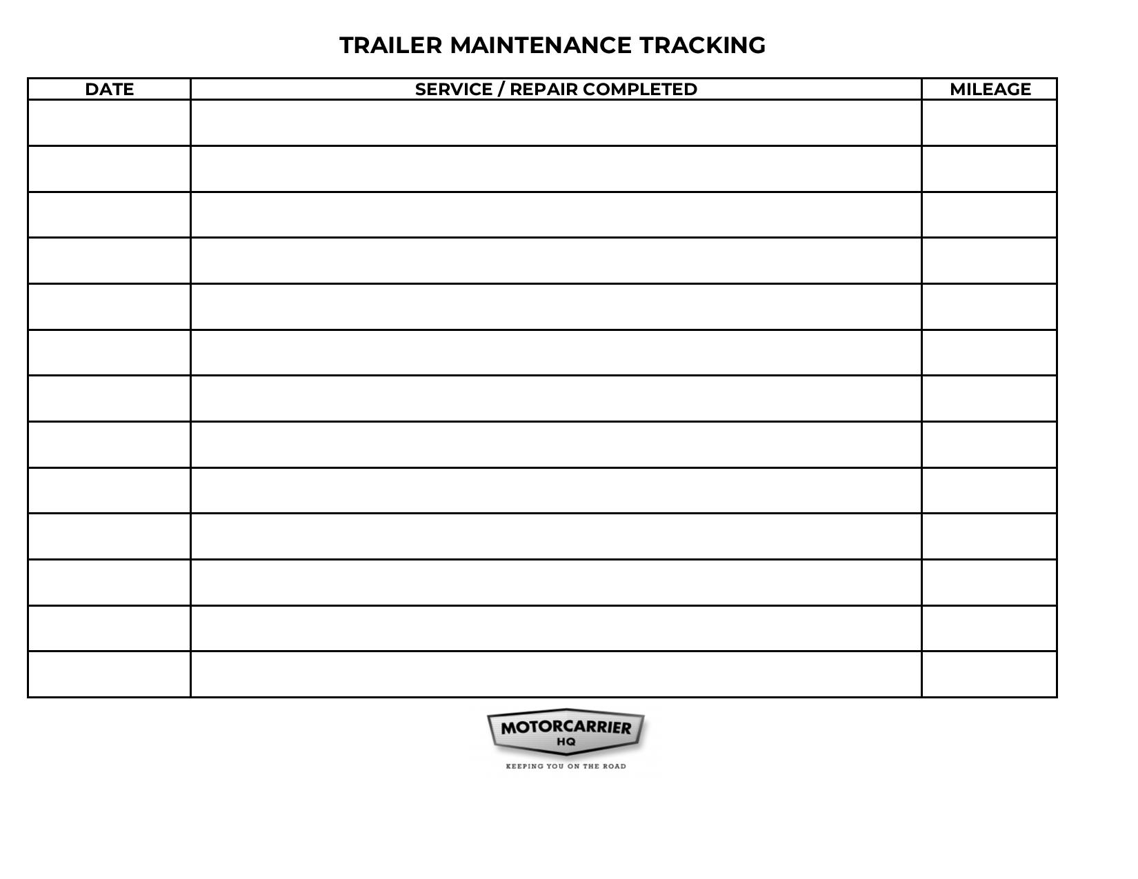Trailer maintenance tracking page.