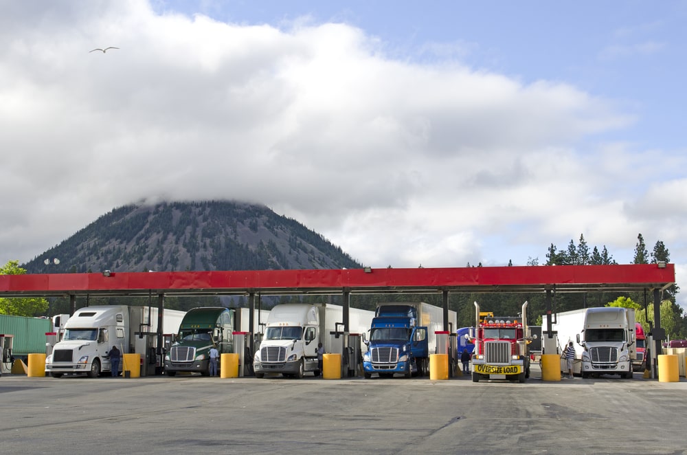 Trucks fueling at a stop