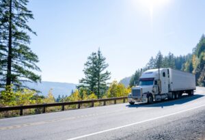 White semi truck on the road.