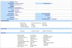 A screenshot of what you can see through FMCSA's system