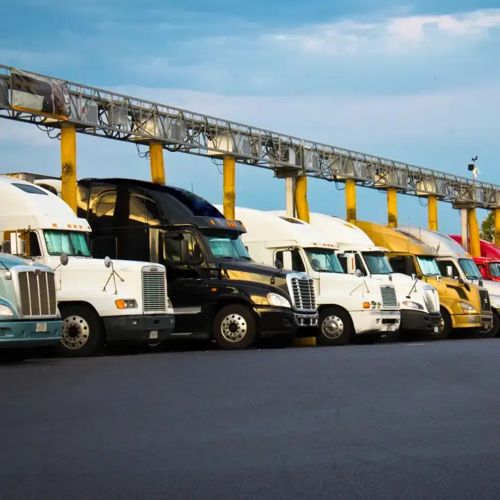 semi trucks lined up